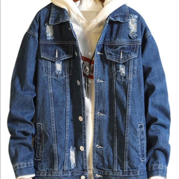 Men’s Casual Destroy Wash Rippled Denim Jacket - Picture 1 of 8